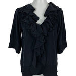 Fifteen Twenty  Black 100% Silk Ruffle Blouse Top XS Photo 0