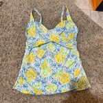 Lands' End  4 Twist Front Underwire Tankini Skirt Bottoms Swimsuit Set Lemons Blue Photo 3