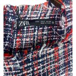 ZARA NWT Asymmetric Organza Plaid Tweed Top Long Sleeve Back Buttons S Blue Red Photo 6