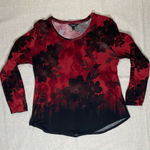 Vera Wang Simply Vera  | Red & Black Floral Print Long Sleeve Top | Large Photo 0