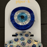 Piper  K Blue and White Evil Eye Pattern Hair Clip Set of 2 Brand New Photo 0