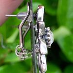 NEW Black & Silver Flower Earrings w/ Rhinestone for Pierced Ears Photo 3