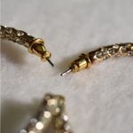 Unique Vintage Vintage Shine Bright Circle Hoop Gold Tone Heavy Metal Clear Rhinestone Earrings Photo 3