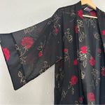 Vintage California Dynasty Black Sheer Red Rose Floral Robe Casual OS Size undefined Photo 1