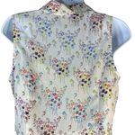 CAbi Cream Floral Print Collared Keyhole Front Sleeveless Blouse Small Photo 6