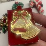 Lot Of 4 Christmas Holiday Brooch Pins Bell / Holly Leaves / Candy Cane / Flower Photo 4