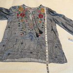 Johnny Was  Taryn top blue white tassels XS Photo 8