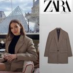 ZARA Houndstooth Oversized Blazer Jacket Bloggers Favorite Side Slits Camel S Photo 2