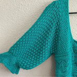 BiBi Urban Outfitters Crochet Sweater Cropped Cuff Sleeves Size‎ XL Green Photo 4