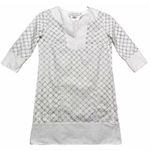 Gretchen Scott Designs Dress Women XS White Silver Embroidered Sheath All Cotton Photo 0