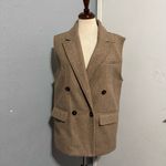 ZARA  Women Soft Double Breasted Collared Camel Two Front Pockets Long Vest Sz S Photo 3