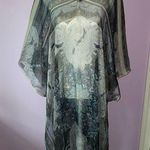 Blue Boho Kimono Maxi Chiffon Psychedelic Swim Cover V Neck Longline Poncho Photo 0