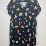 Dip Dress Womens XL Novelty Fruit Print Linen Tropical Beachy Travel Vacation Black Photo 0