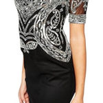 Frock & Frill Mesh Embellished Bodice Pencil Dress Low Back Black Beaded Sz 4 Photo 0