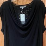 Daniel Rainn Daniel Rainn Cowl Neck Cap Sleeve Eyelet Lattice Back Yoke Top in Black Size 3X Photo 1