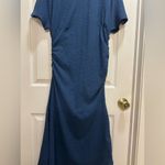 Bimba Y Lola Midi Dress Blue Black Stripe Side Rouching Flounce Bottom Size Med Photo 1