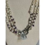 Freshwater Pearl Necklace with semi precious stones 3 strands with toggle clasp Gold Photo 1