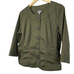 J. Jill Button Front Jacket Collarless Women Size 12 3/4 Sleeve‎ Moss Green New Photo 2