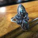 Natural White Buffalo Royston Blue Horizon Turquoise Sterling Silver Ring Size 9 Photo 3