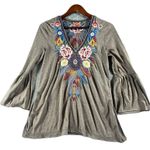 Johnny Was Womens Brown Darielle Embroidered Top Medium Flute Sleeve Boho Unique Photo 3