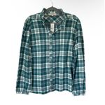 Ann Taylor Loft Shirt Size XL‎ Womens Blue Button Front Plaid Ruffle Collar Prairie Top NEW Photo 1