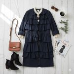 3.1 Phillip Lim  · Medium · Wool Silk Ruffle Coat Dress · Navy Blue Designer Photo 2
