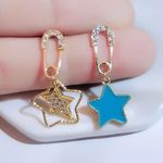 Crystal Stars Safety Pin Stud Drop Dangle Earring Gold Photo 0
