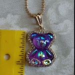 Iridescent Gummy Teddy Bear Pendant on Chain Necklace Gold Plated Steel New Blue Photo 3