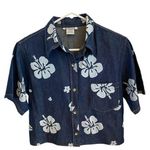 palmwave hawaii denim button down shirt with white hibiscus print Blue Size M Photo 0