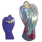 Lee Sands Mother of Pearl Inlaid Guardian Angel Brooch Pendant & Chain Photo 5