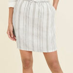 Garnet Hill Size M Essential Linen Pull On Skirt Striped White Grey Pockets Photo 0