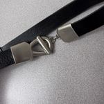 Chicos Leather Waist Belt S Womens Black Silver Buckle Toggle Adjustable 1" USA Photo 1