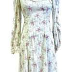 VTG Floral Dress Cottagecore Prairie Romantic Green Mini Print Victorian 70s Photo 0