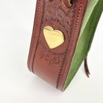 Vintage Tooled Pebbled Leather Drawstring Pouch Metal Heart Green Photo 1