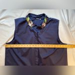 Elie Tahari  blouse, sleeveless, flower embellished collar, Blue, size XL‎ Photo 5