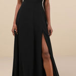 Lulus Dreamy Admiration Long Ruffled Slit Maxi Dress Gown Black Small Photo 0