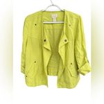 Chico's ‎ Lime Green Drape-Front Easy Linen Jacket Size 0 Lightweight Summer Photo 5