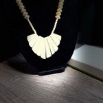 Vintage Fan Pendant‎ Necklace Beaded Boho Chic Statement Jewelry Women Tan Photo 2