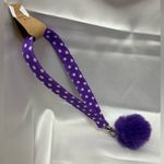 Handmade Purple and White Polka Dot Wristlet Keychain with Purple Pompom Photo 3