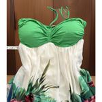 Floral Babydoll Dress Womens Medium Green Pink Halter Tie Tropical Summer Photo 2