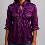Piper & Blue Y2K Purple Satin Ruffle Tie Neck 3/4 Sleeve Babydoll Top XL Photo 0