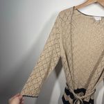 Loft Cardigan Women XL Beige Black Lace Crochet Tie Waist Topper Sweater Boho Tan Photo 2