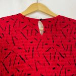 Vintage Ruched Dress Abstract Pattern‎ Ruffled Waist Long Sleeves 90s Mom Style Red Size 10 Photo 3