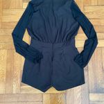 Poof! Poof Romper Black Long Sleeve Sheer Sleeves V-Neck Banded Waist Pleats - Small Photo 4