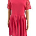 ASOS US 10 Pink Floral Lace Short Sleeve Zip Up Pleated Mini Fit & Flare Dress Photo 0