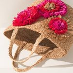 Chico's Chico’s Pink Red Jute Straw Woven Flower Beach Bag Tote Purse Photo 3