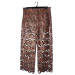 Anthropologie  Pants Women 14 Brown Faux Leather Floral Lace Wide Leg Pants Boho Photo 1