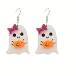 🌸 4 for $20 Halloween Ghost Earrings with Sparkling Pumpkin & Bows White Photo 6