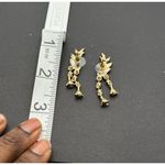 Gold Toned Ear Stud Earrings Crystal Leaf Design Drop Wing Shaped Earrings Photo 3