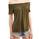 No Boundaries  Womens Size Large 11-13 Juniors Smocked Peasant Top Dark Olive New Photo 2